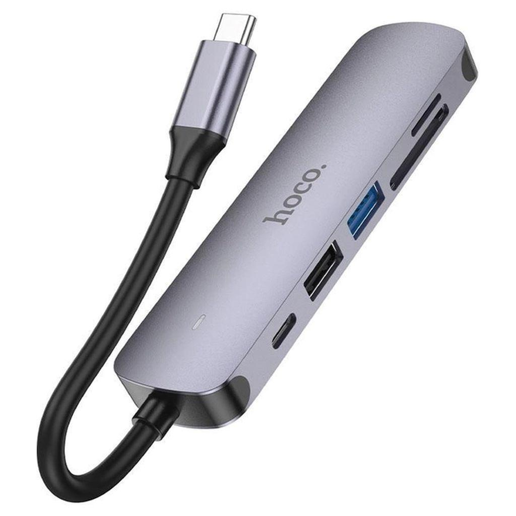 Адаптер HOCO HB28 USB-C to multi, 6 в 1, серый Фото 2