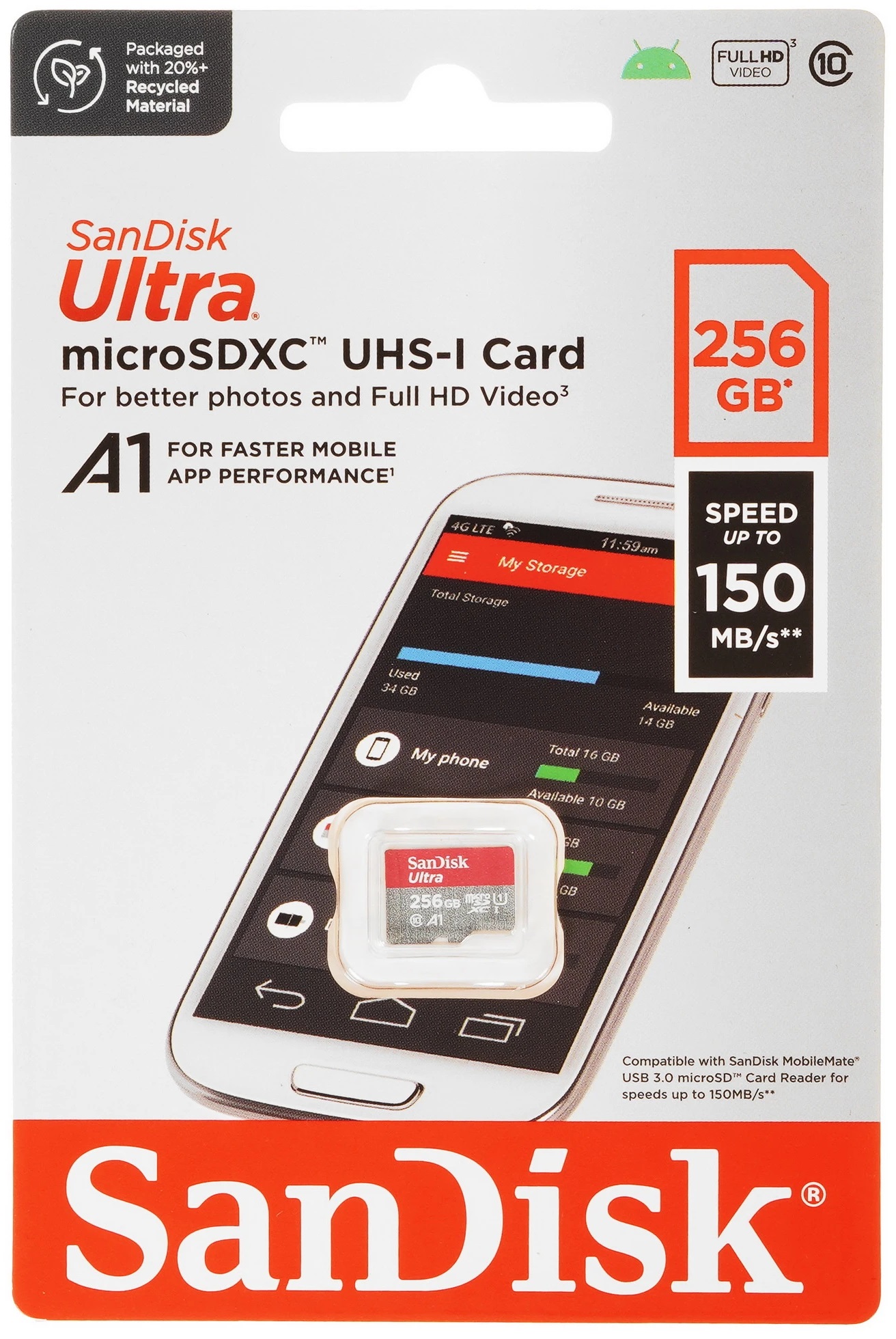 Карта памяти SanDisk Ultra microSDXC 256Гб, (SDSQUAC-256G-GN6MN) Фото 0