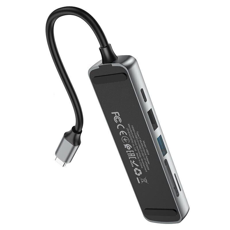 Адаптер HOCO HB24 USB-C to multi, 6 в 1, серый Фото 2
