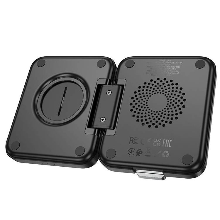 Зарядная станция Hoco CQ11 3в1 Folding magnetic wireless fast charger, черный Фото 3