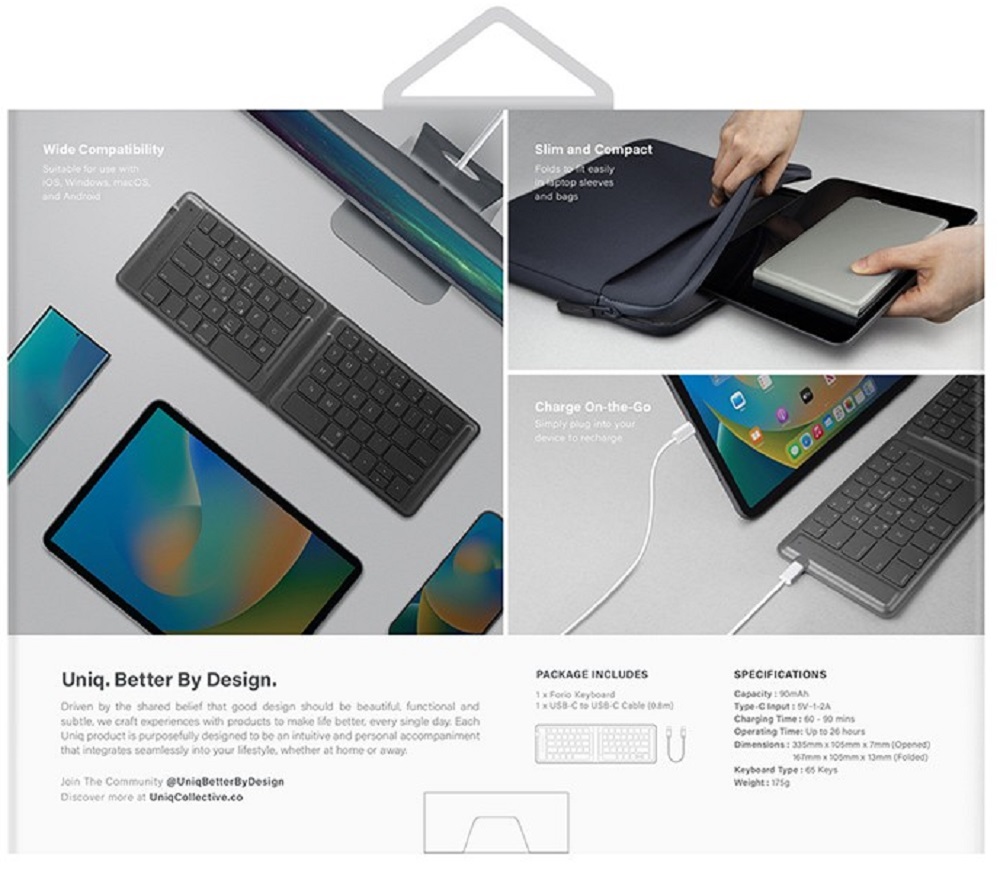 Клавиатура Uniq FORIO Foldable Bluettoth Keyboard, серый Фото 1