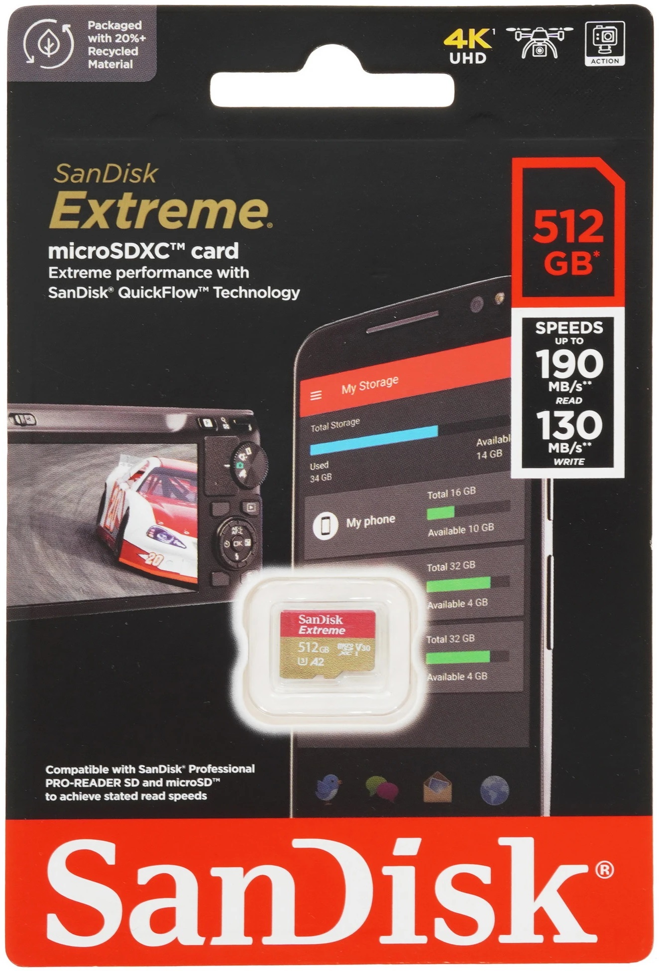 Карта памяти SanDisk Extreme microSDXC 512Гб, (SDSQXAV-512G-GN6MN) Фото 0