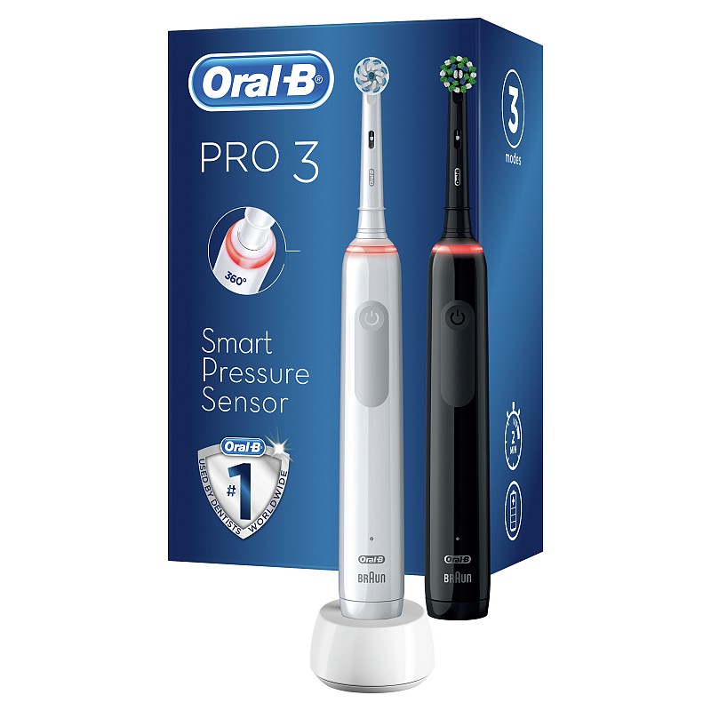 Электрическая зубная щетка OralB Pro 3 3900 Duo - черный/белый+ extra brush