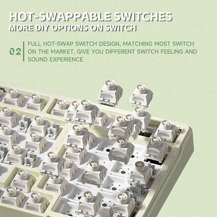 Беспроводная клавиатура Furycube K99 PRO ENG, Platinum Switch, бело-зеленый Фото 10