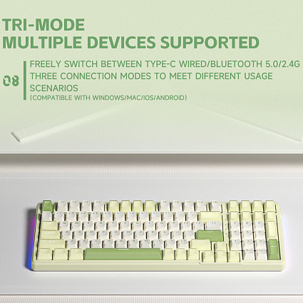 Беспроводная клавиатура Furycube K99 PRO ENG, Platinum Switch, бело-зеленый Фото 3