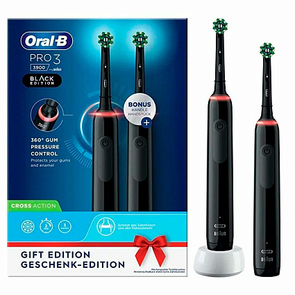 Электрическая зубная щетка Oral-B PRO 3 3900 Duo, Black edition, черный/черный Фото 2