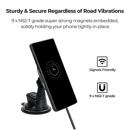 Автодержатель с беспроводной зарядкой Pitaka MagEZ Mount Qi Suction Cup, черный Фото 6