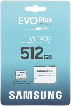 Карта памяти Samsung EVO Plus MicroSDXC 512Гб + adapter, (MB-MC512SA/KR) Фото 1
