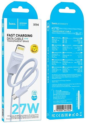 Кабель Hoco X114 Lightning to Usb-C 1m 27W, голубой Фото 3