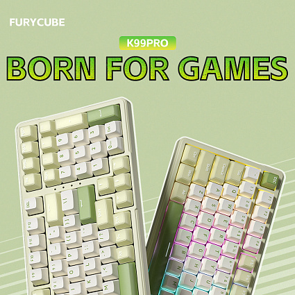 Беспроводная клавиатура Furycube K99 PRO ENG, Platinum Switch, бело-зеленый Фото 1