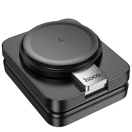 Зарядная станция Hoco CQ11 3в1 Folding magnetic wireless fast charger, черный Фото 3