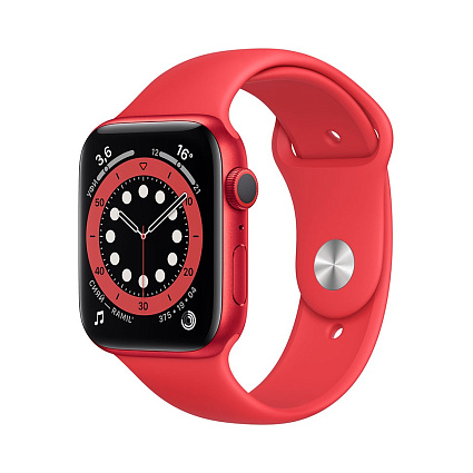Умные часы Apple Watch Series 6, 44 мм, алюминий цвета (PRODUCT)RED, спортивный ремешок красного цвета Фото 1