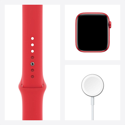 Умные часы Apple Watch Series 6, 44 мм, алюминий цвета (PRODUCT)RED, спортивный ремешок красного цвета Фото 8