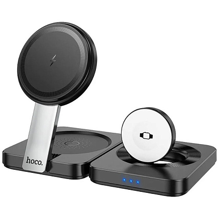 Зарядная станция Hoco CQ11 3в1 Folding magnetic wireless fast charger, черный Фото 1